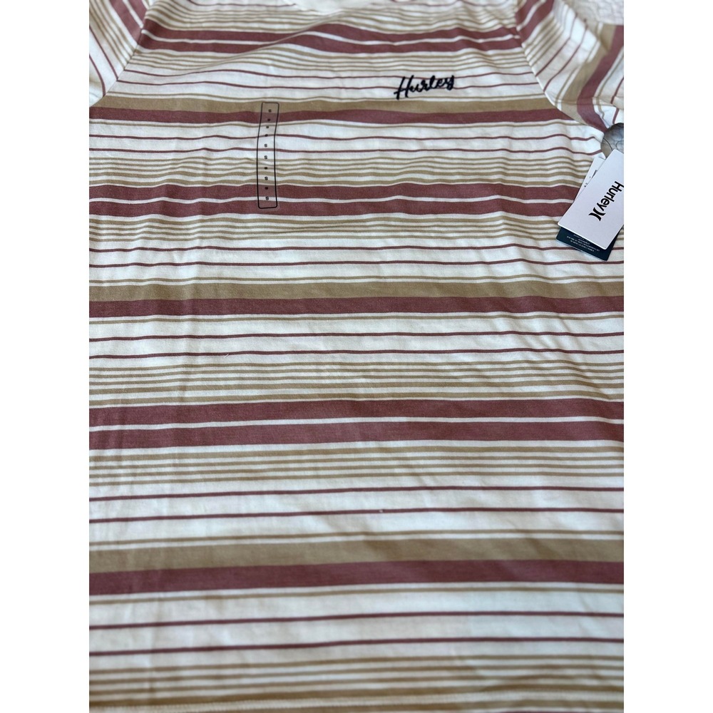 Hurley Mens Naturals Stripe Short Sleeve Mauve Tan T-Shirt Size Small - Picture 3 of 4